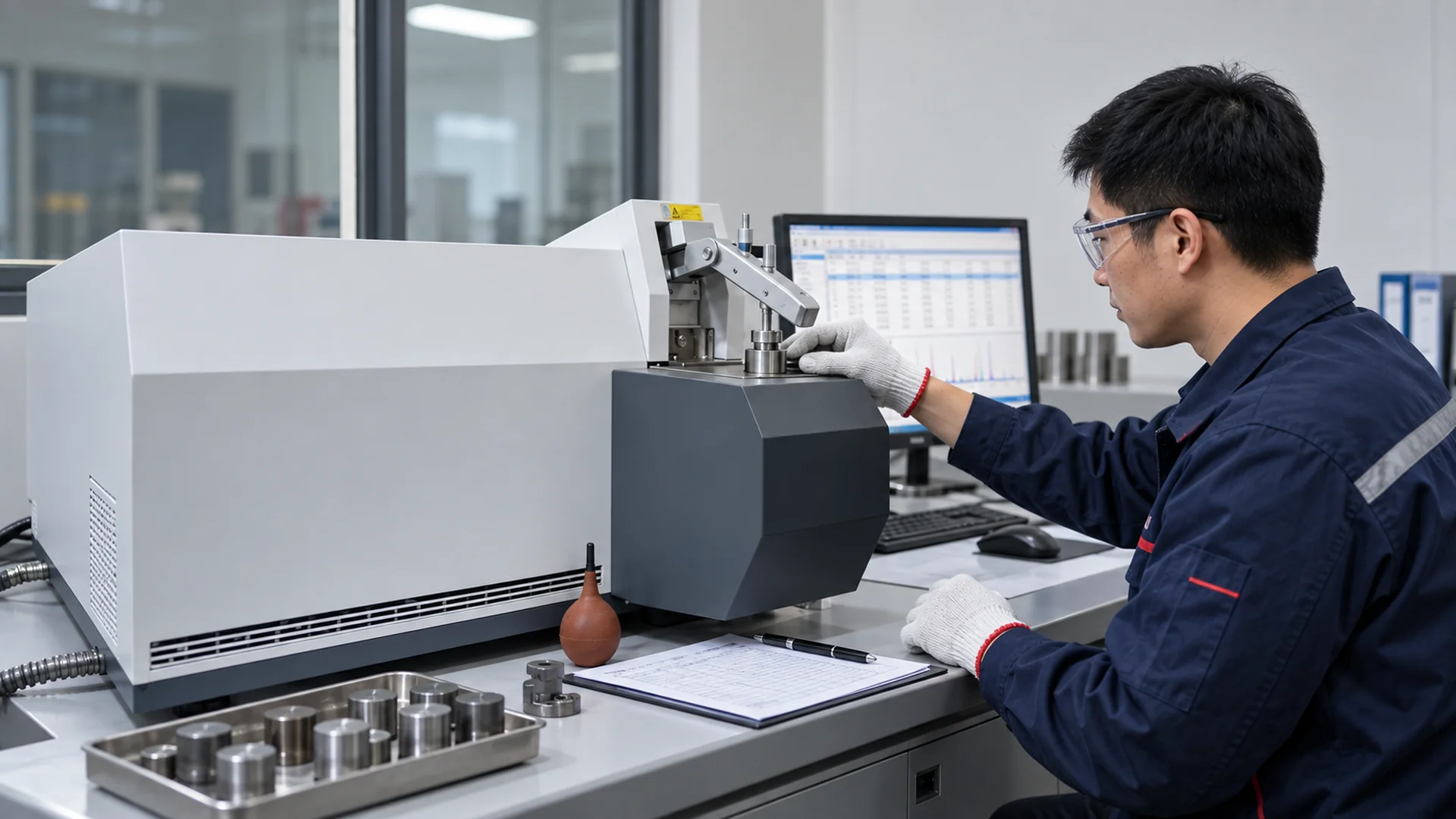 Chinese quality engineer conducting material analysis in the Anxin laboratory
